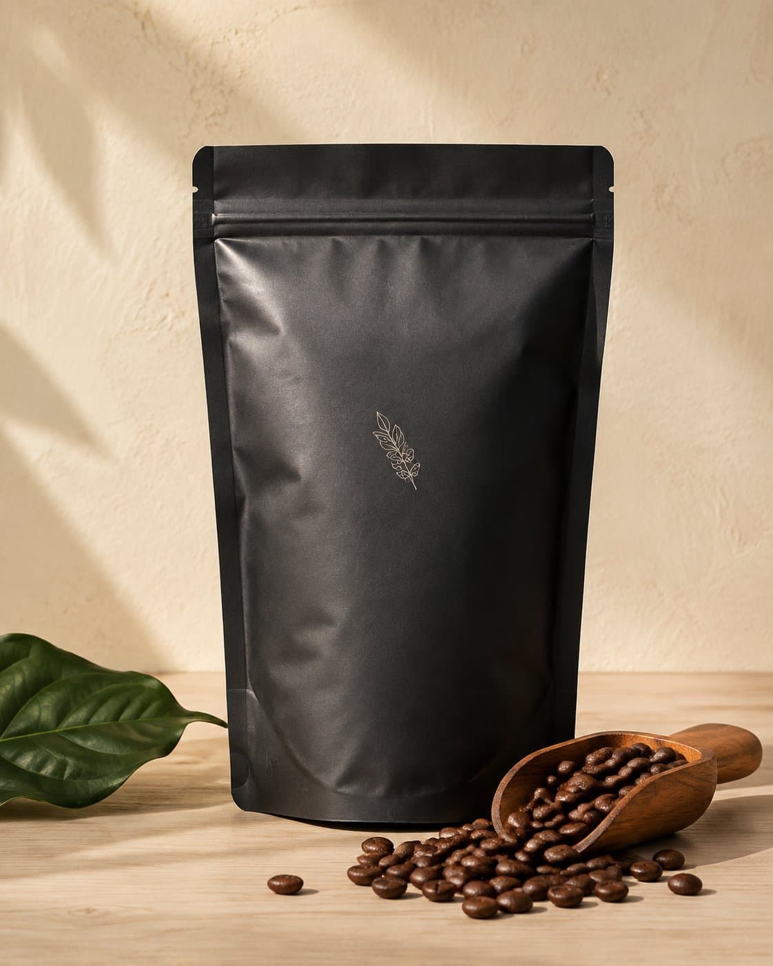 Kemasan kopi arabika dengan biji kopi panggang