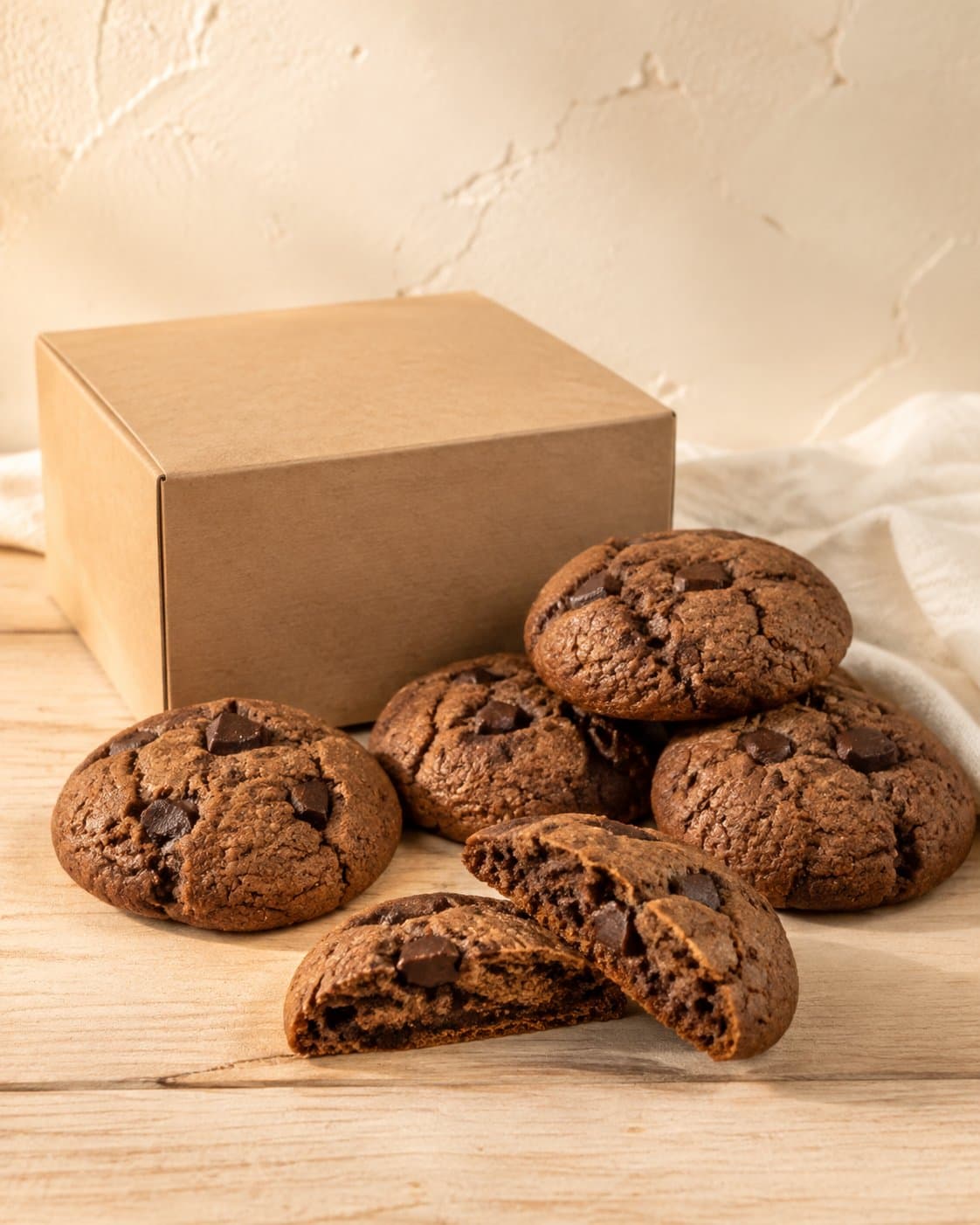 Cookies cokelat buatan rumahan di meja kayu
